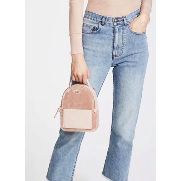 Kate Spade | Watson Lane Merry Pink Silk Velvet Leather Crossbody Mini Backpack - Picture 15 of 15